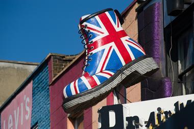 Dr Martens sculpture above Camdens tore