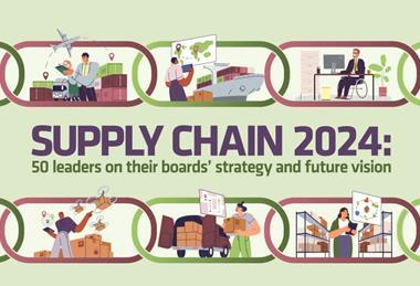 Illustration showing images of supply chain workers. Text reads: Supply Chain 2024: 50 leaders on their boards' strategy and future vision