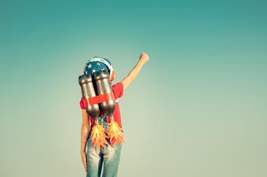 Child wearing a brightly coloured jet pack