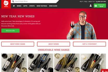 Virgin Wines homepage screengrab