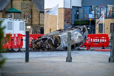 Burnt out car in Sunderland during August 2024 riots