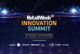 Text reads: Retail Week Innovation Summit, Thursday 14 November, 8.30-17.30, Events @ No 6, Aldgate, London. In partnership with Ancoris, GSI UK, House 337, Netpremacy, Upp, Wipro, Zebra and Zendesk