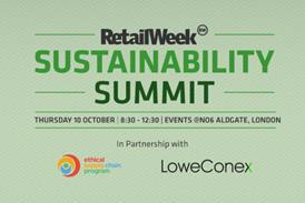 Graphic text reads Retail Week Sustainability Summit, Thursday 10 October, 8:30-12:30, Events @ No 6 Aldgate, London, in partnership with Ethical Supply Chain Program and LoweConex