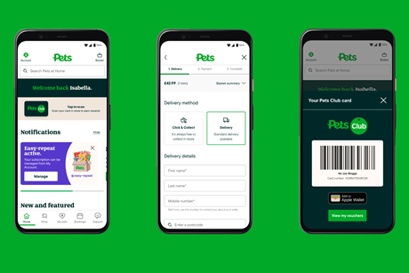 Pets at Home App shown on three phones